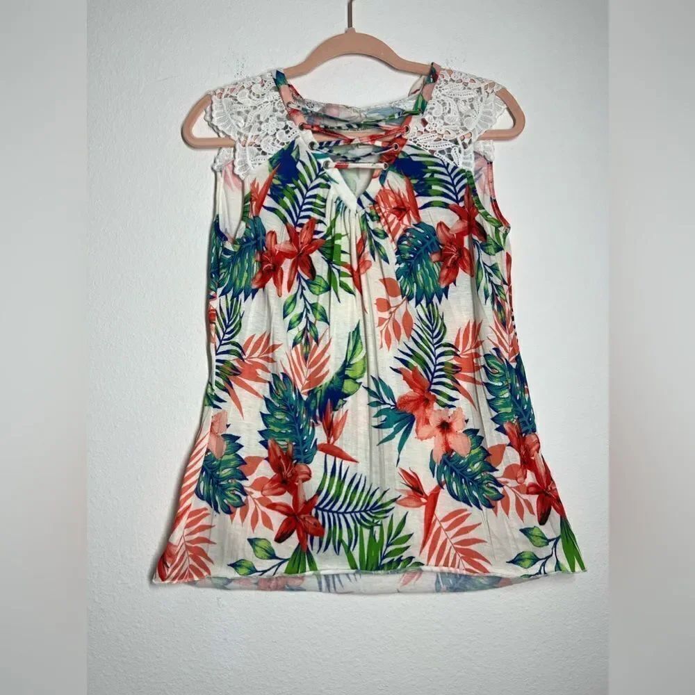 New York Laundry Blouse Floral Print Lace Size M